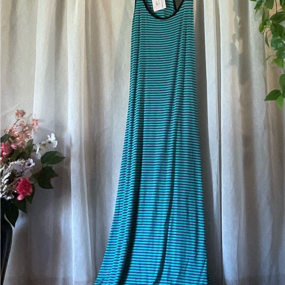 Chic Striped Blue and Black Maxi Dress